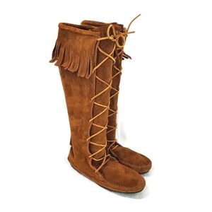 Minnetonka Front Lace Knee High Boot Boho-Chic Moccasin